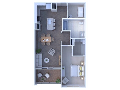 Floor plan for 1 bed, 1 bath, 833 sqft